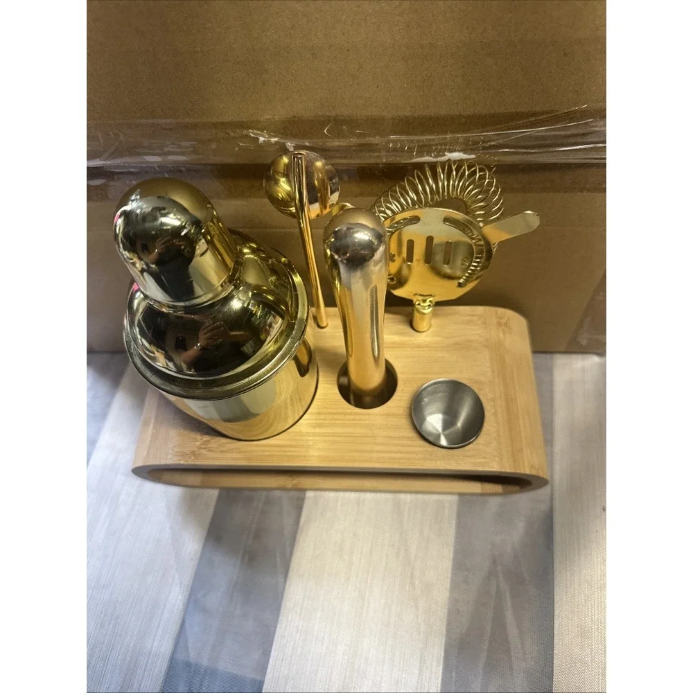-Cocktail Shaker Set Stainless Steel Bartending Kit 18.6oz Cocktail 12Pcs Gold